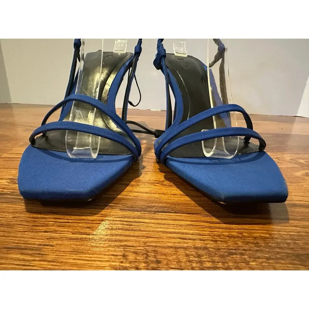 Zara Square Toe Strappy Slingback Heels Women’s 40 Cobalt Blue Sandals NWOB